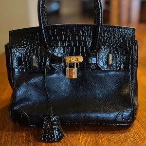 Lalo Custom Italian Black Alligator Embossed Detail Patent Leather Bag